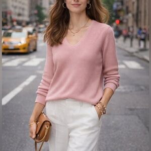 J. Jill Knit Sweater Tea Pink Cotton Blend V-Neck, size S petit